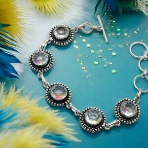 White Topaz Gemstone Handcrafted Bracelet, 925 Stamped